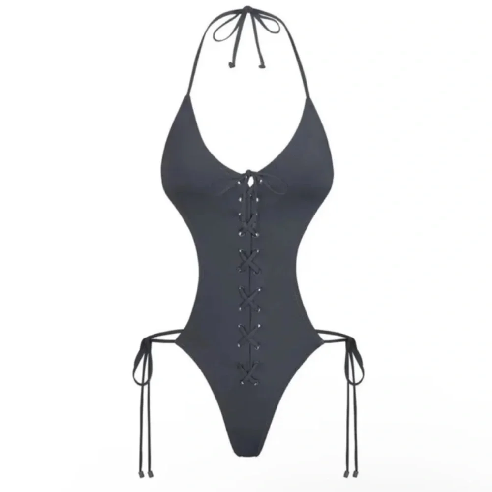 SKIMS Lace Up Swim Monokini Sz.XL Gunmetal NWT